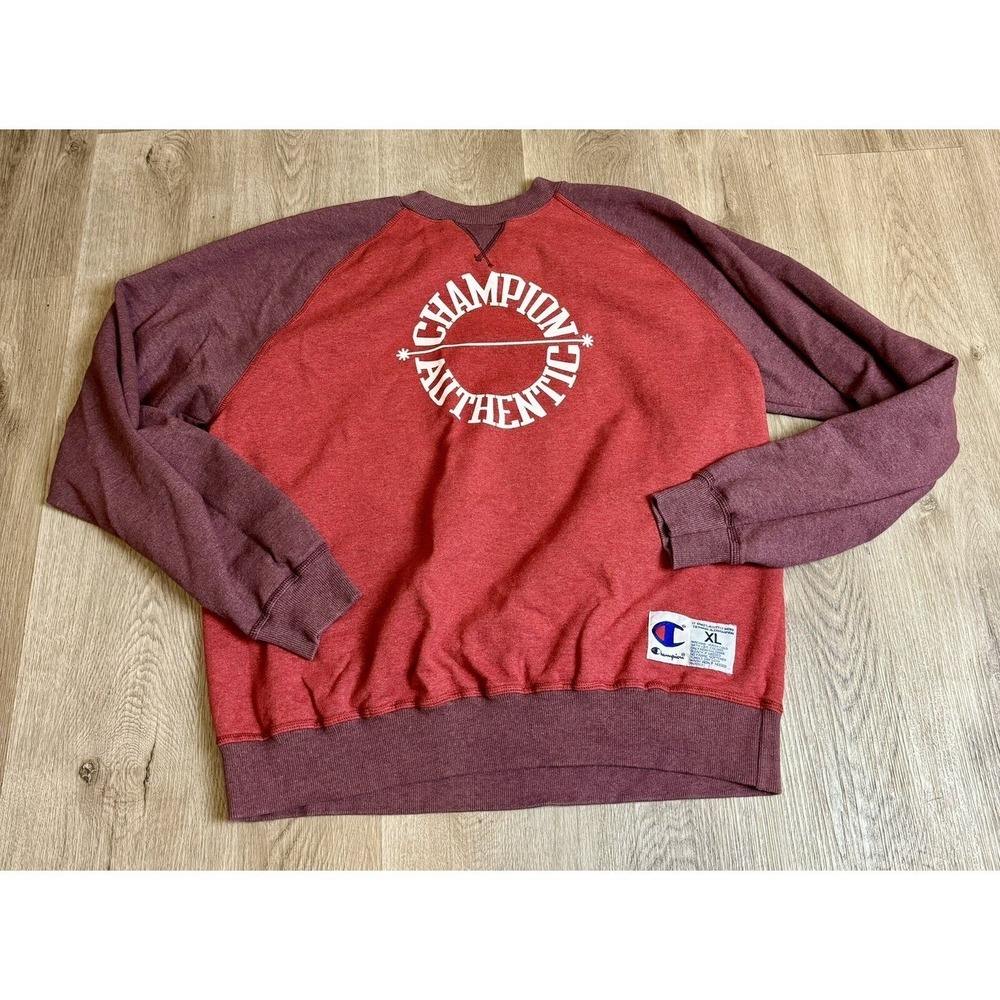 Champion Authentic Raglan Crewneck Sweatshirt‎ Red Burgundy XL Men Athletic
